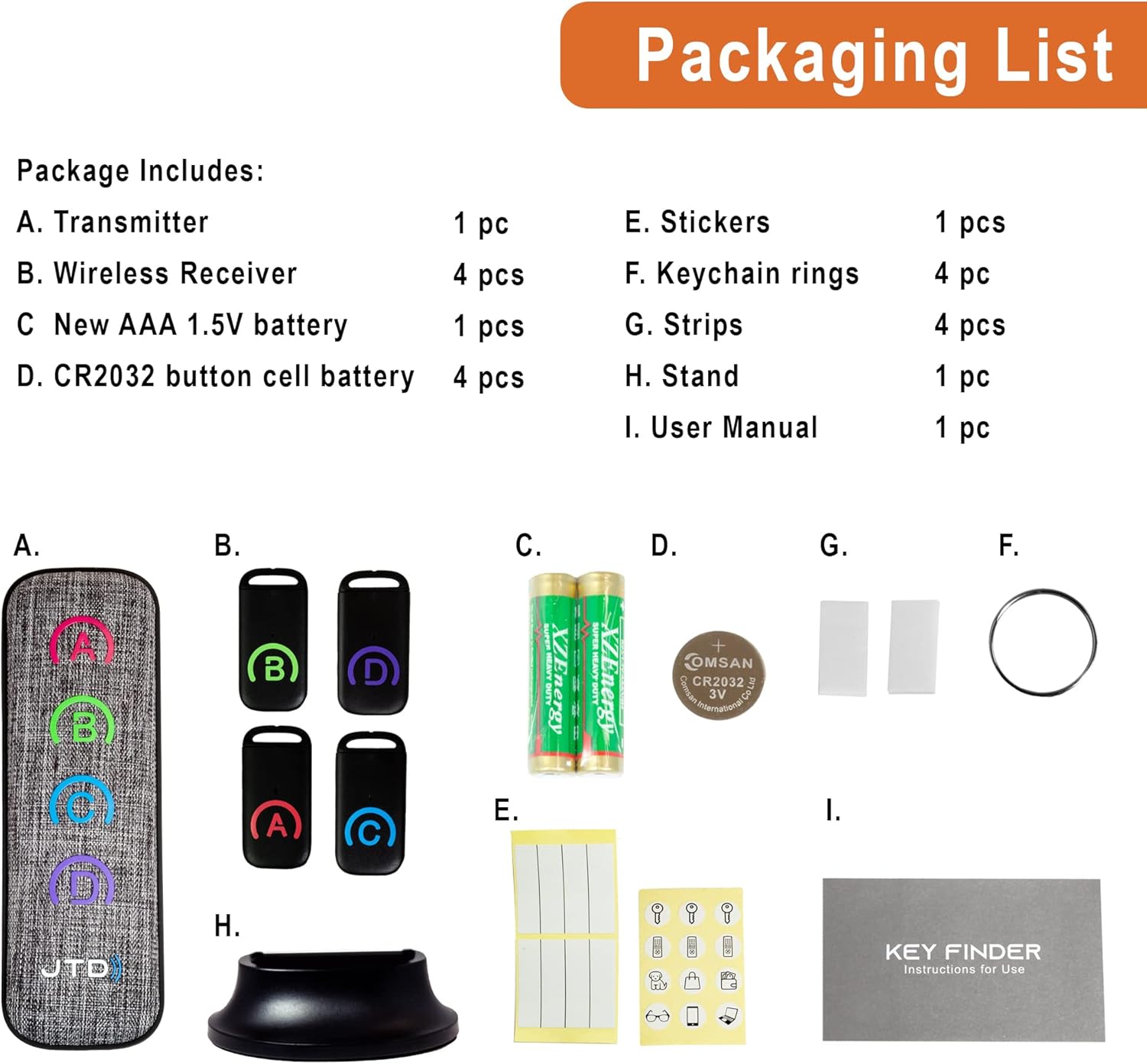 fabric key finder locator wireless rf lost key and wallet finder item locator w replaceable battery 1 transmitter 4 receivers by j tech digital