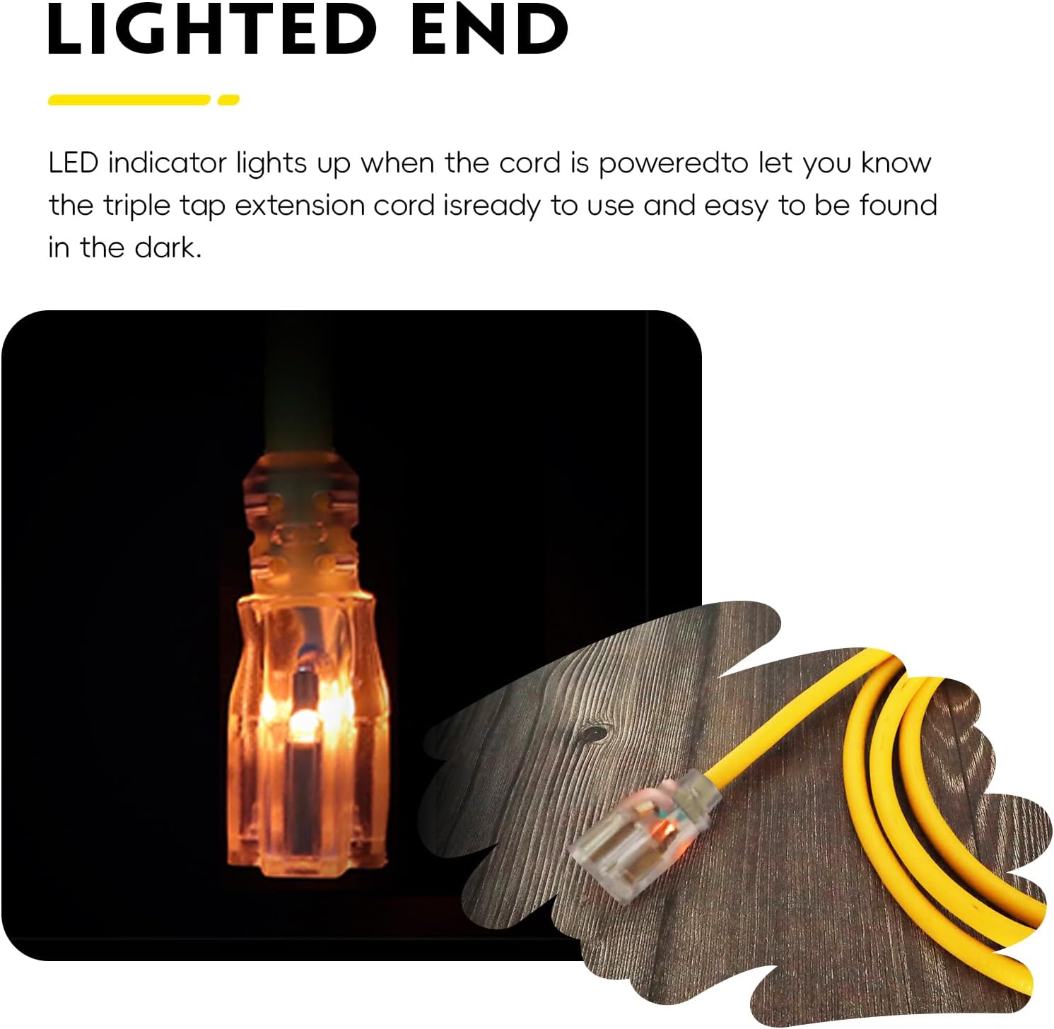 EP 50 Ft 14/3 Lighted Outdoor Extension Cord - 14 Gauge SJTW Heavy Duty Yellow Extension Cable with 3 Prong Grounded Plug, Great for Lawn, Garden, Appliances