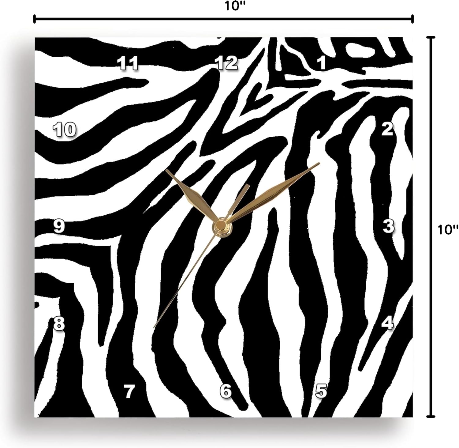 3dRose LLC Black and White Zebra Print Iittle 10 by 10-Inch Wall Clock
