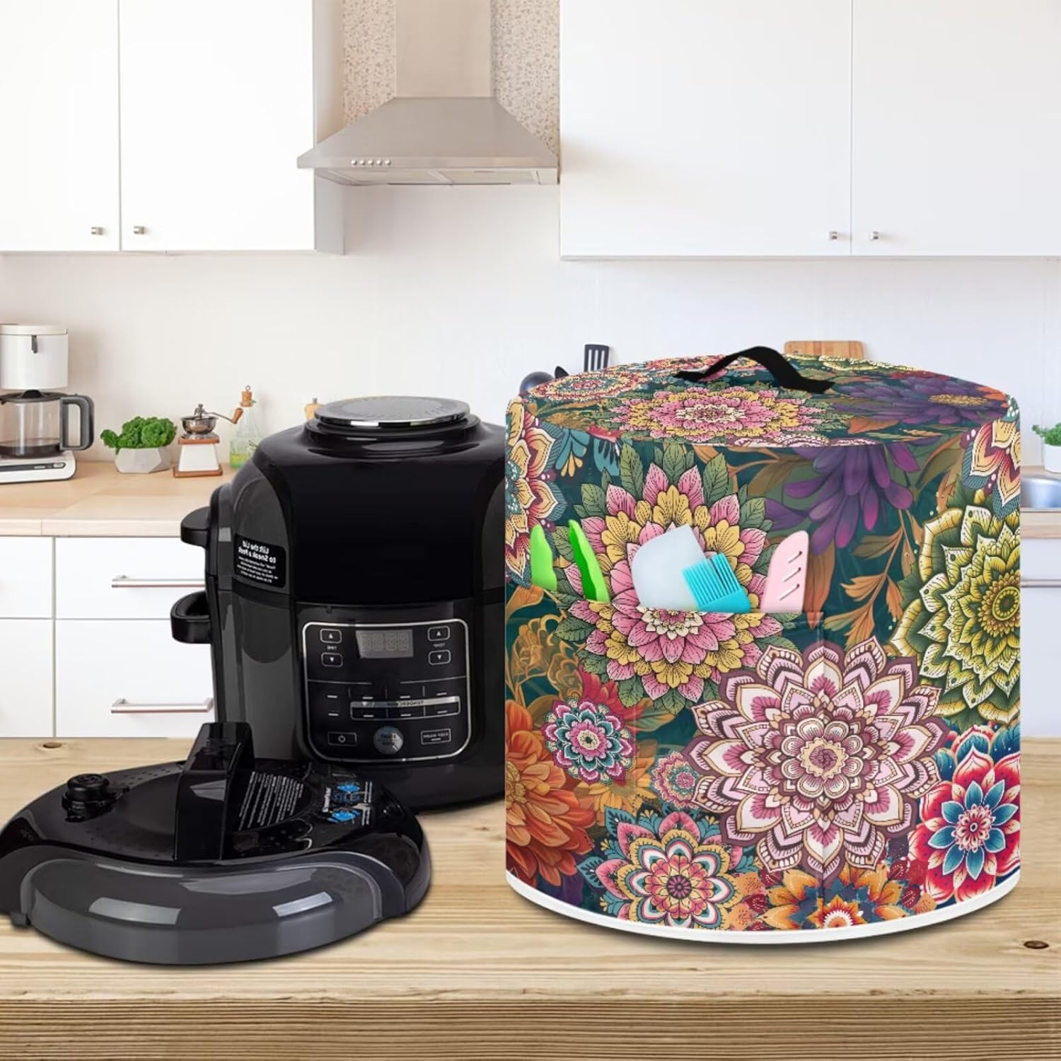 Bohemian Flowers Blossom Kitchen Appliance Dust Covers for 8 Quarts Pressure Cooker and Countertop Stand Mixer Blender Covers Dust & Fingerprint Protector Accessories