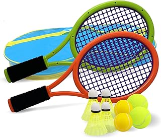 Kids Tennis Racket,17 Inch Plastic Tennis Racket with 2 Soft Balls,2 Tennis Balls and 4 Shuttlecocks for Kid,Toddler Outdoor/Indoor Sport Play