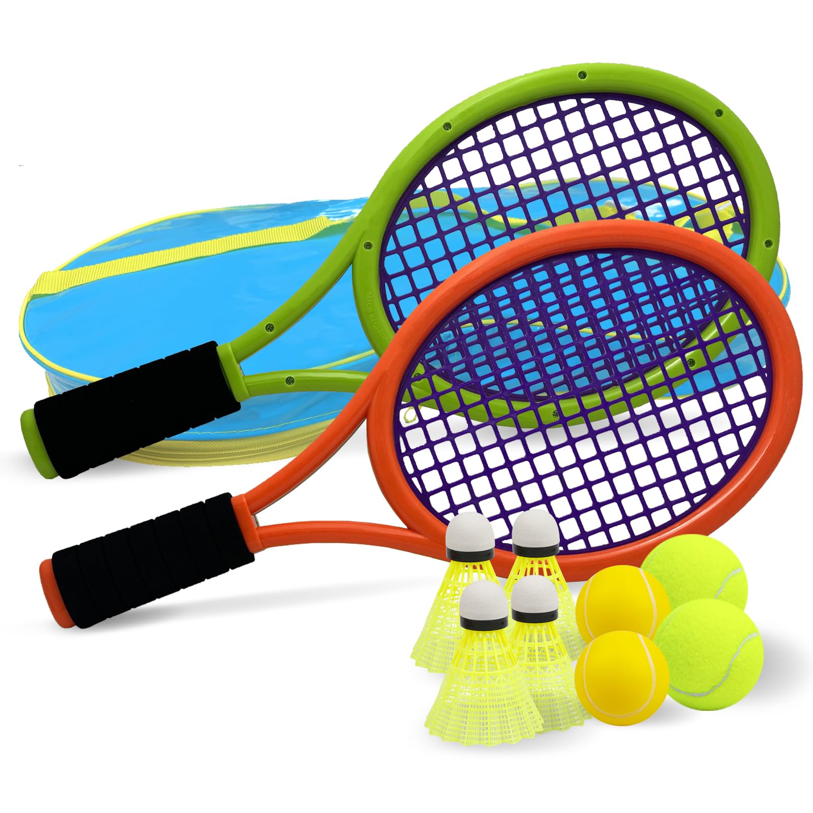 Kids Tennis Racket,17 Inch Plastic Tennis Racket with 2 Soft Balls,2 Tennis Balls and 4 Shuttlecocks for Kid,Toddler Outdoor/Indoor Sport Play