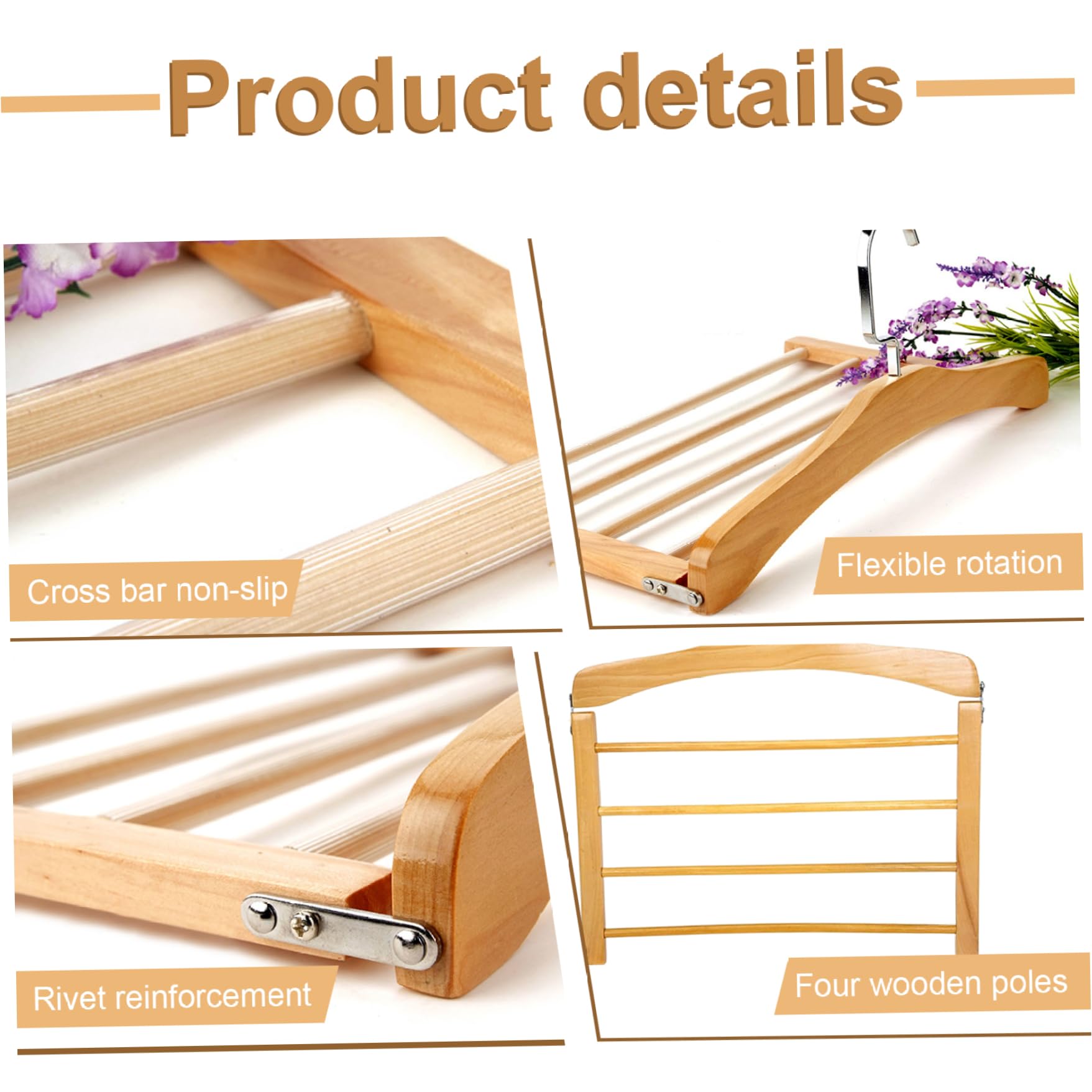 3 perchas de madera para pantalones con 4 niveles y ganchos giratorios, antideslizante, ahorra espacio, para pantalones, pantalones y bufandas, alta capacidad de carga
