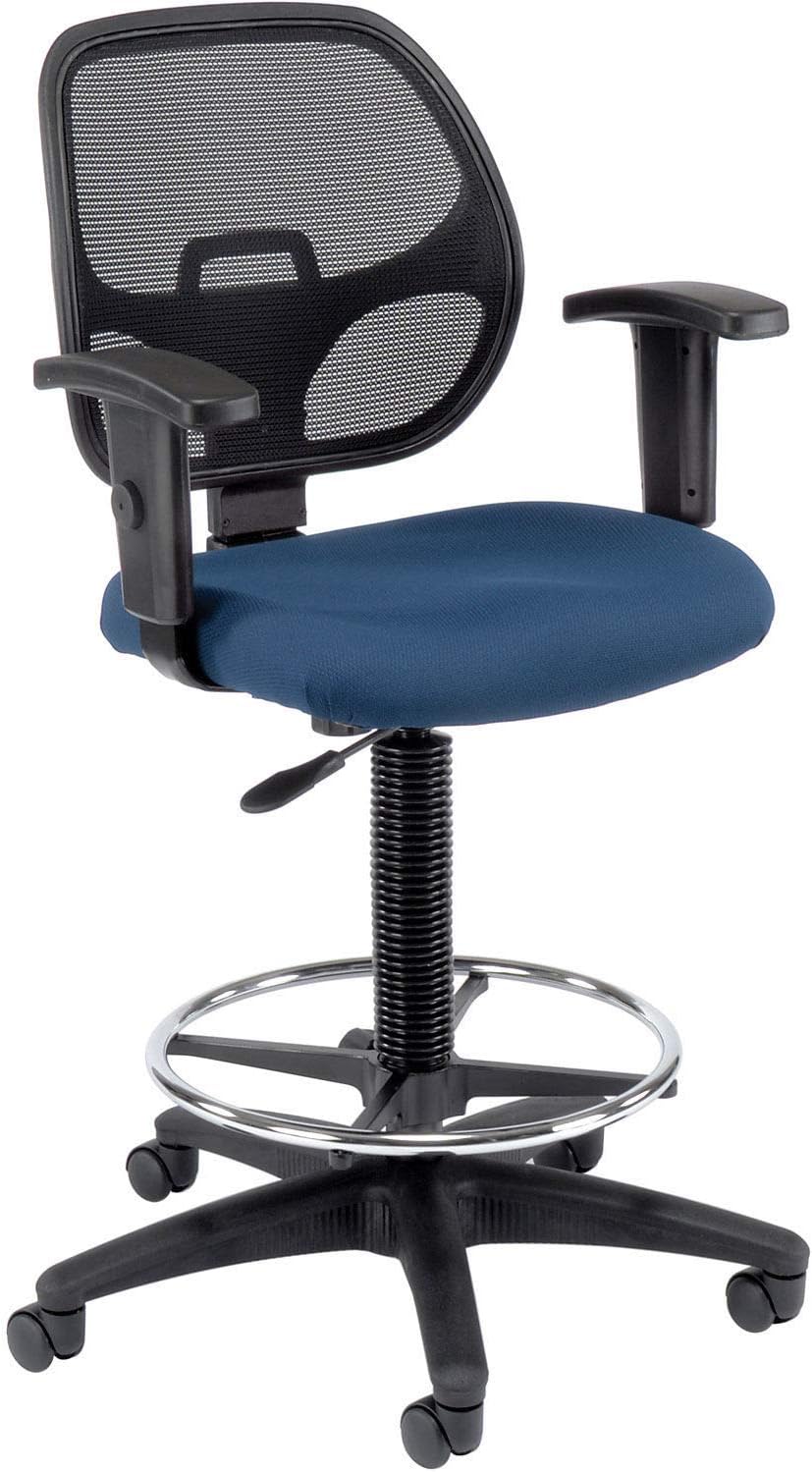Global Industrial Drafting Stool, Fabric, Blue, Adjustable Arms, Mid Back