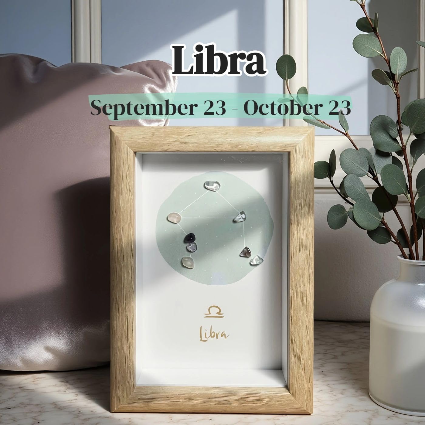 Libra Unique Astrology Gift, Zodiac Sign Decor Gifts, Natural Crystal Zodiac Painting for Wall Art, Office Decor, Home Decor, September October Birthday Gifts for Women, Friend