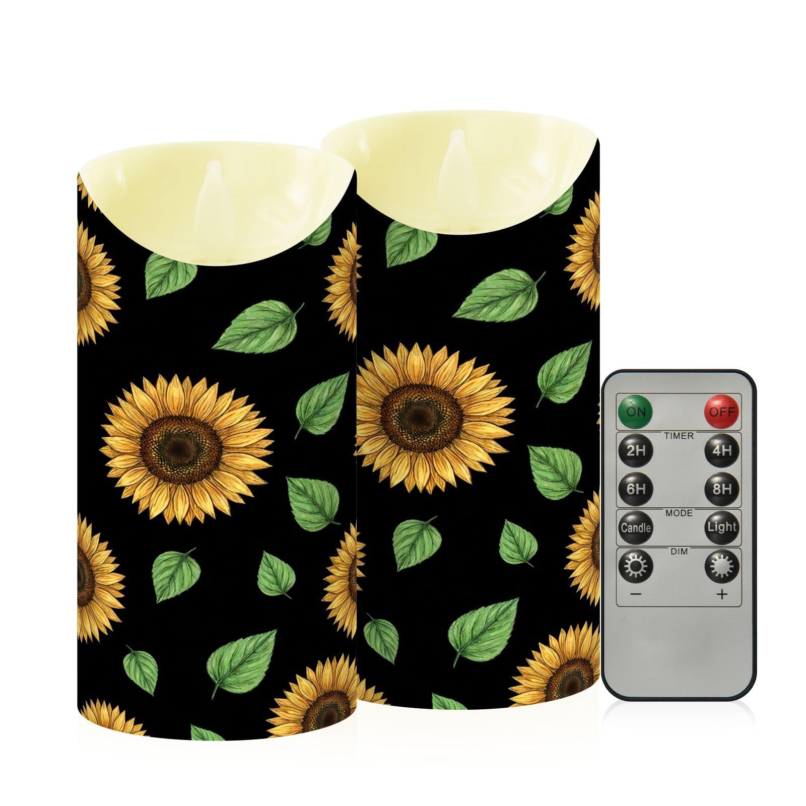 Ewusp Sunflowers Flameless Candles Battery Operated Flickering LED Pillar Candles Set of 2 with Remote Control & Timer, for Home Decor Wedding Holiday Party Centerpieces