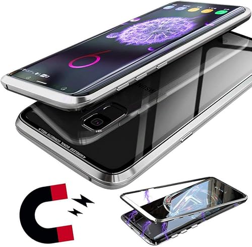 Ptny Cover Samsung Galaxy 5 8    2 0 Versione Aggiornata   Adsorbimento Magnetica Custodia   Cornice Metallo  Ultra Sottile Lega Alluminio Vetro Temperato Case  Argento Trasparente 