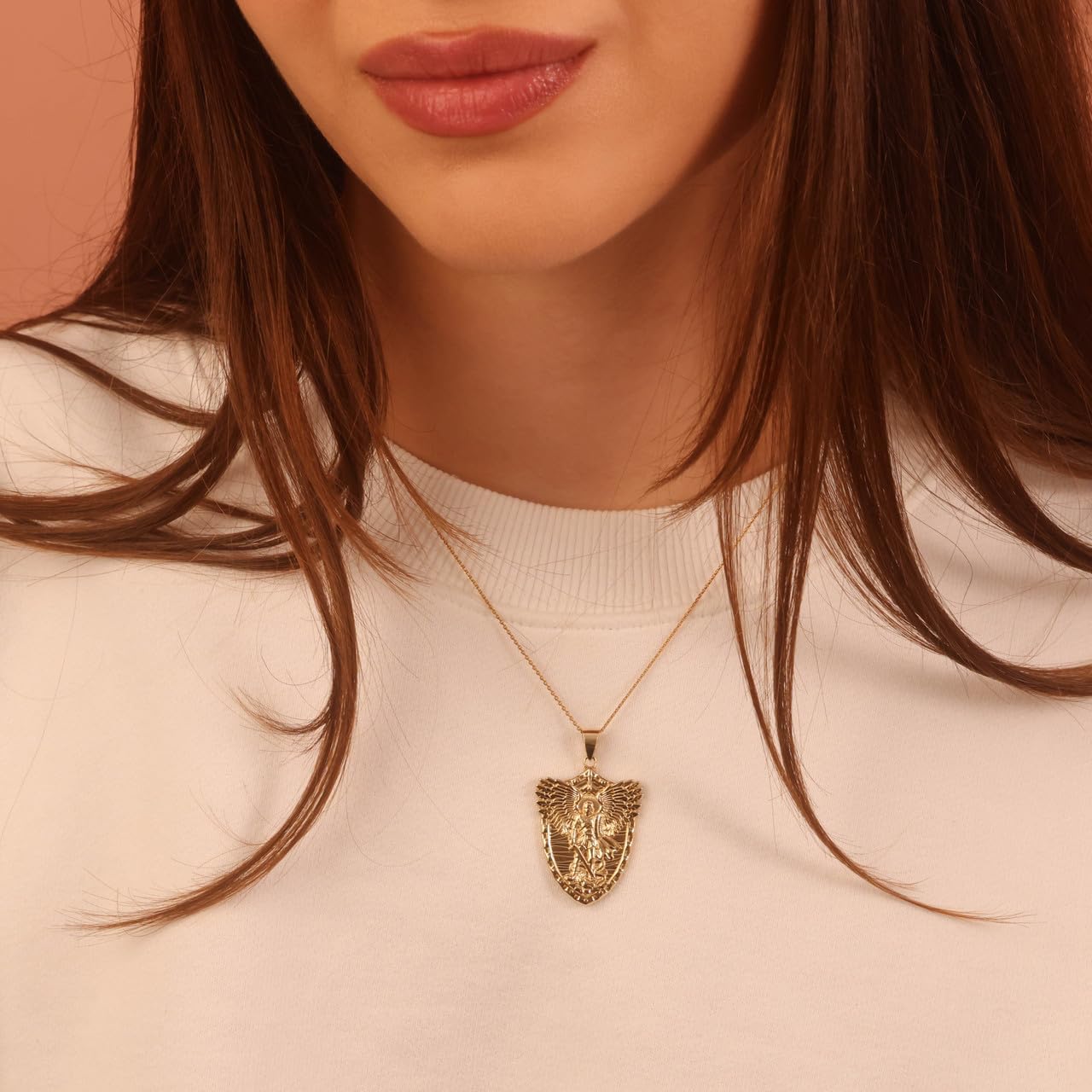 Gold Archangel Saint Michael Protection Pendant Necklace | 10K or 14K Yellow, Rose, or White Gold | Choice of Chain Length/Pendant Only