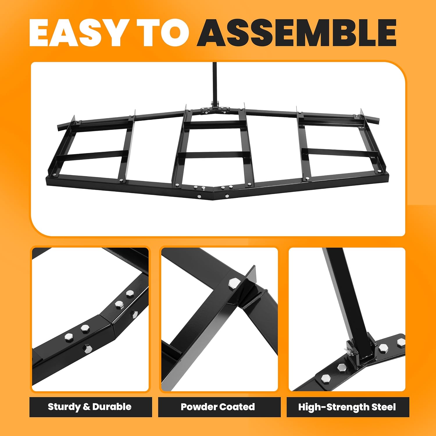 ECOTRIC 84 in Width Drag Harrow Heavy Duty Compatible with ATV UTV and Garden Tractor Tow Behind Landscape Drag Driveway Grader with Adjustable Pin-Style Hitch Steel Powder Coated Black
