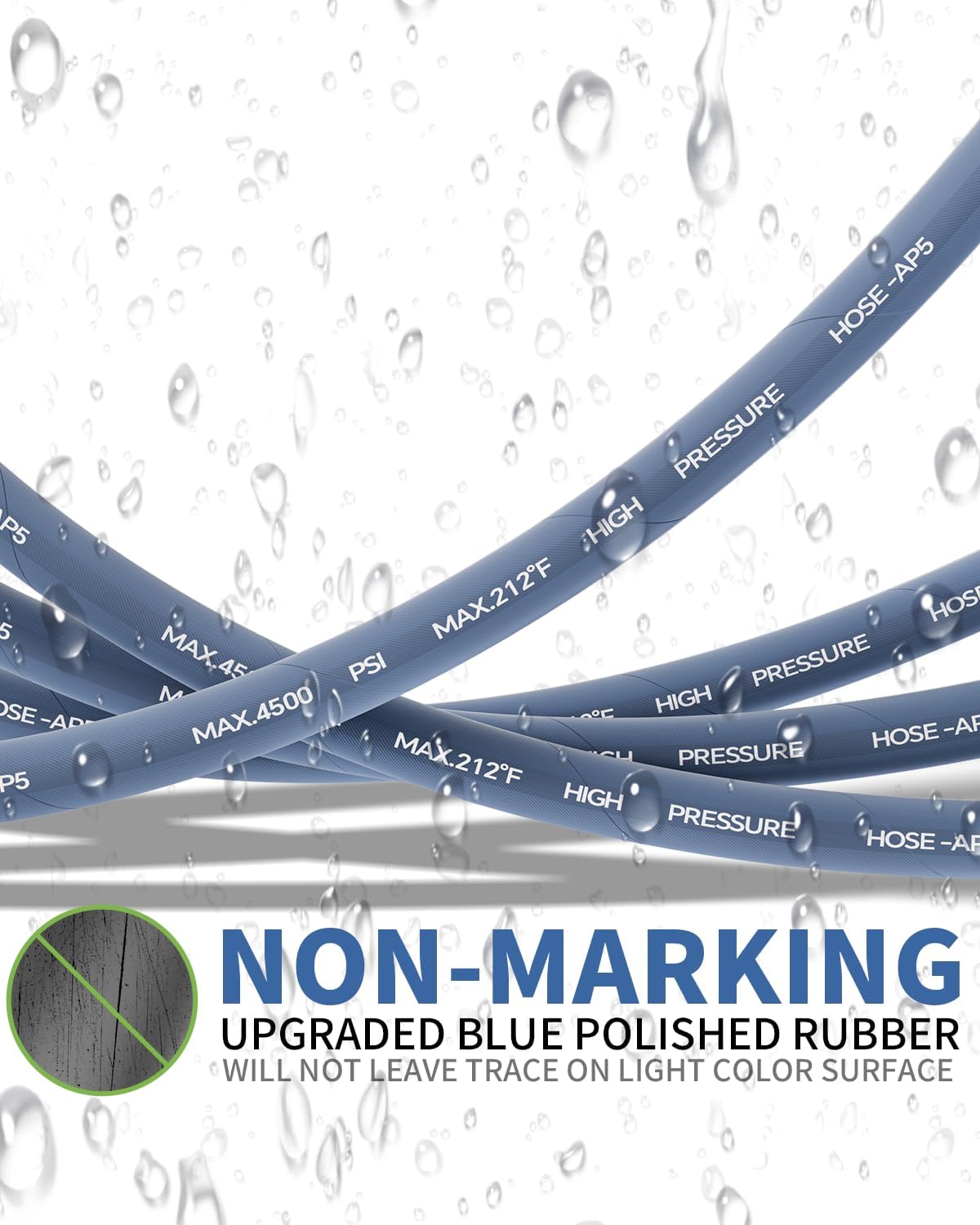 Pressure Washer Hose 100FT 3/8 for Cold and Hot Water 212°F, with Swivel Quick Connect, 4500PSI Kink Resistant Grade Steel Wire Braided, Power Washer Hose With 2pcs M22-14mm Adapter