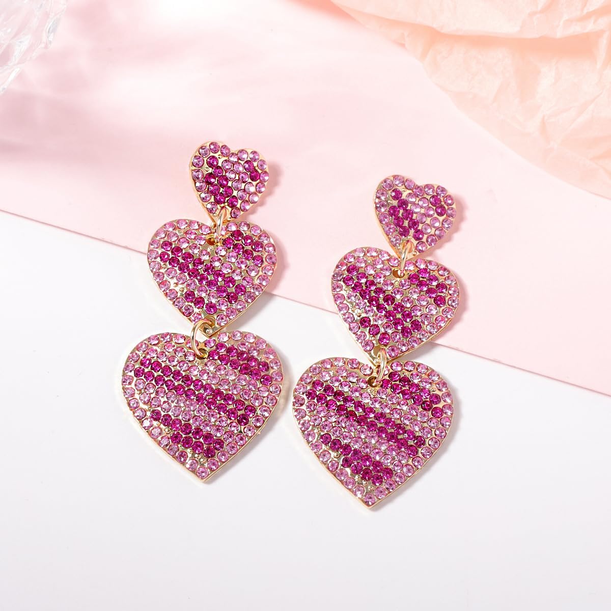 Love Heart Statement Earrings Dangle for Women Valentines Day Gifts, Chunky Gold Cute Fun Red Pink Sparkling Heart Rhinestone Drop Stud Holiday Earrings Festival Party Jewelry - Image 4