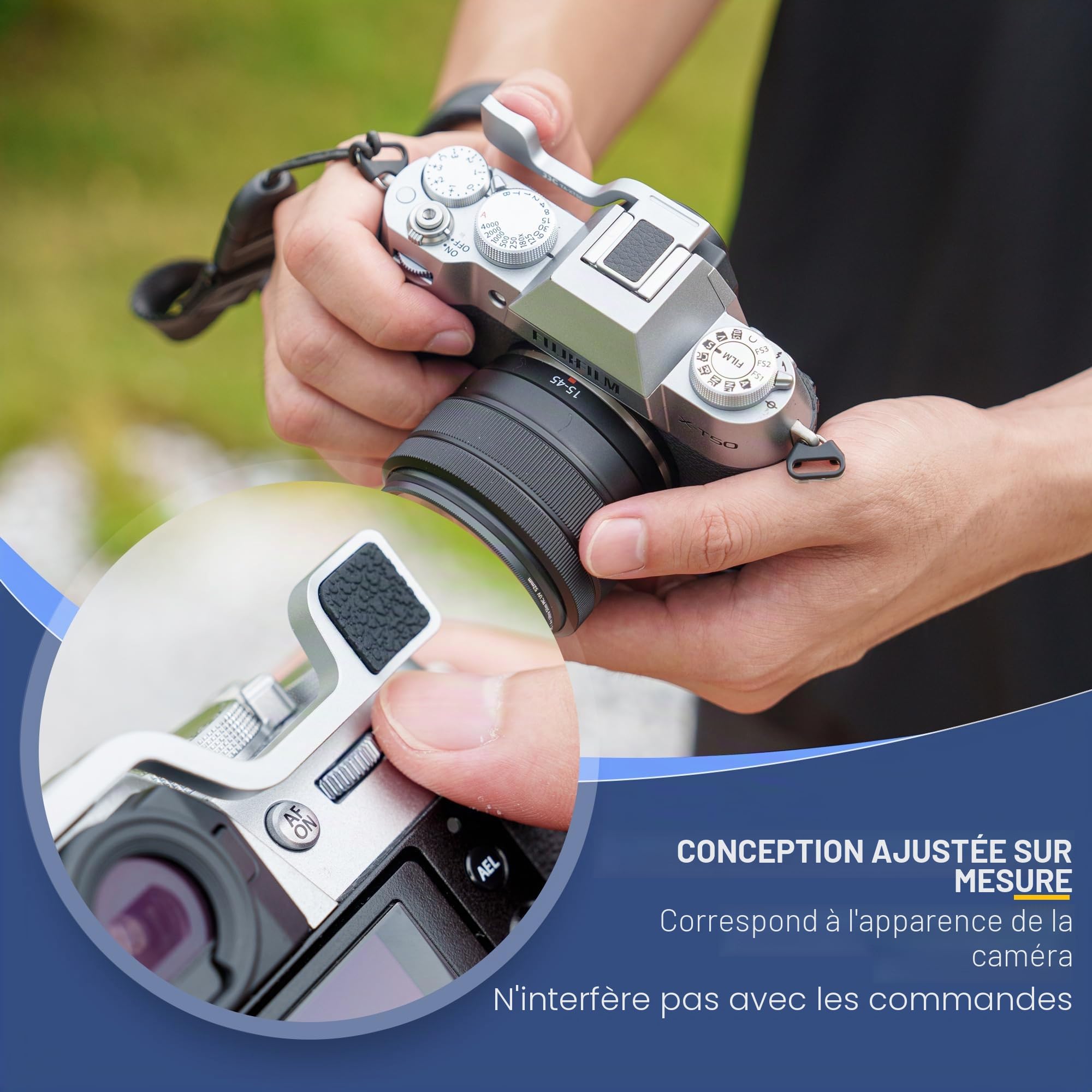 JJC XT50 Poignée de Pouce pour Fuji X-T50 Appareil Photo, Poignée Améliorée de Pouce Griffe pour Prise de Vue à Une Main, Argenté