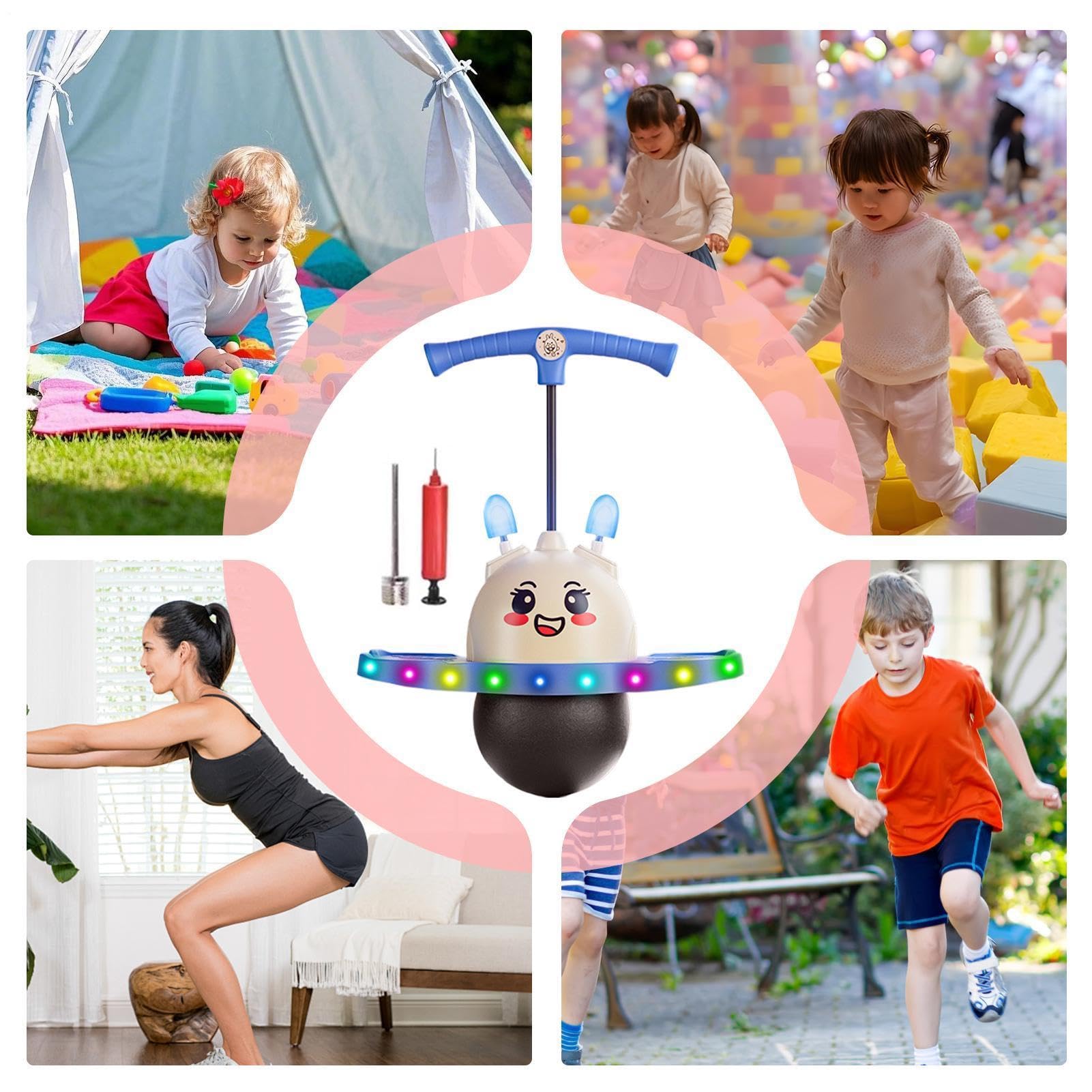 Generisch Hüpfball mit Griff, Leuchtend, interaktives Spielzeug | Kinder Hüpfspielball inklusive Pumpe für Erwachsene, Frauen, Mädchen, , Outdoor, Garten, Hof, Zuhause, Schule, Turnhalle