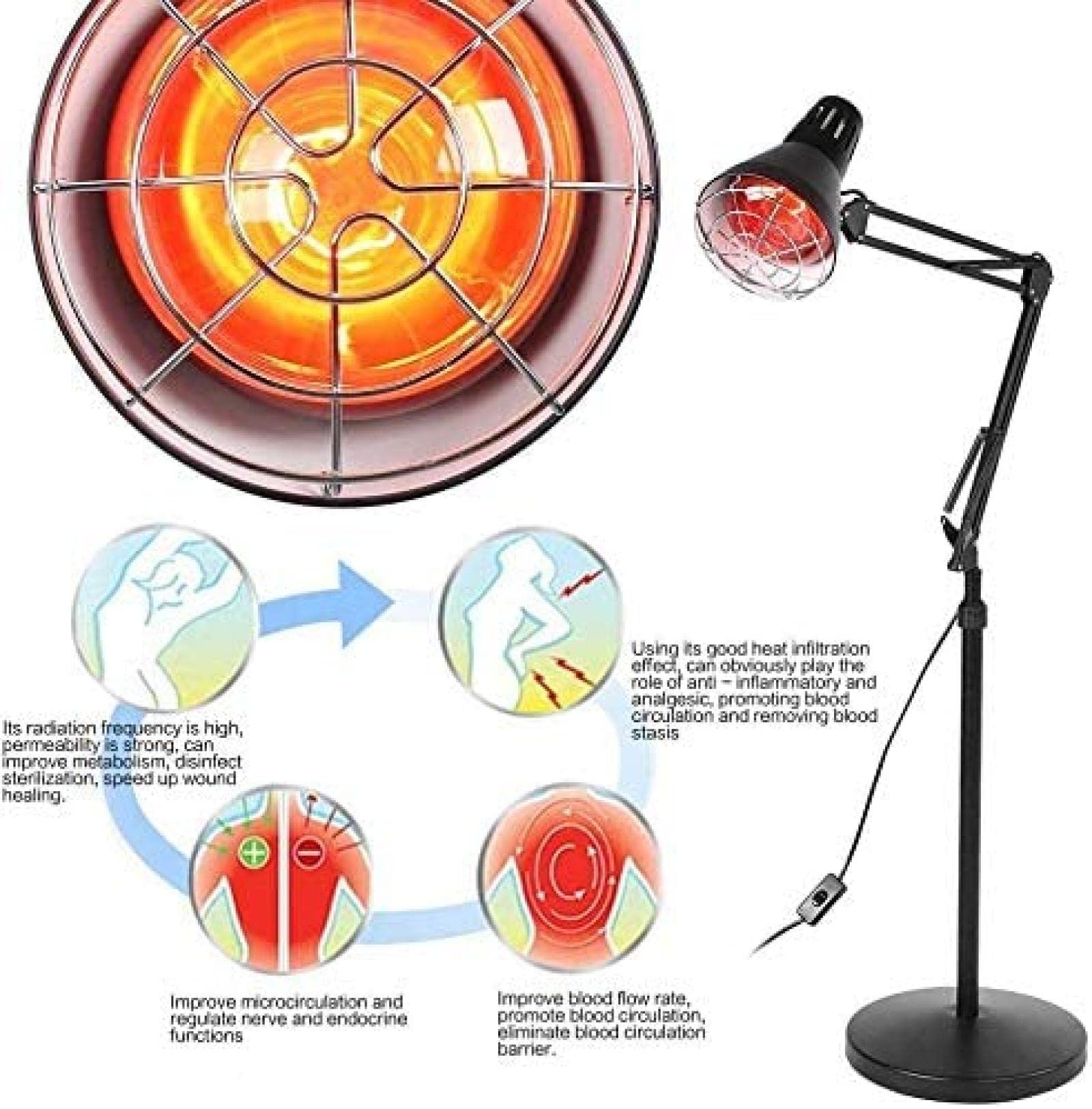 Lampe Chauffante à Chaleur Rouge Infrarouge Thérapie de la Lampe de la Lampe Verticale Température Fixe Gras Analgésie Anti-Inflammatoire Soulage les Muscles, ESBANT