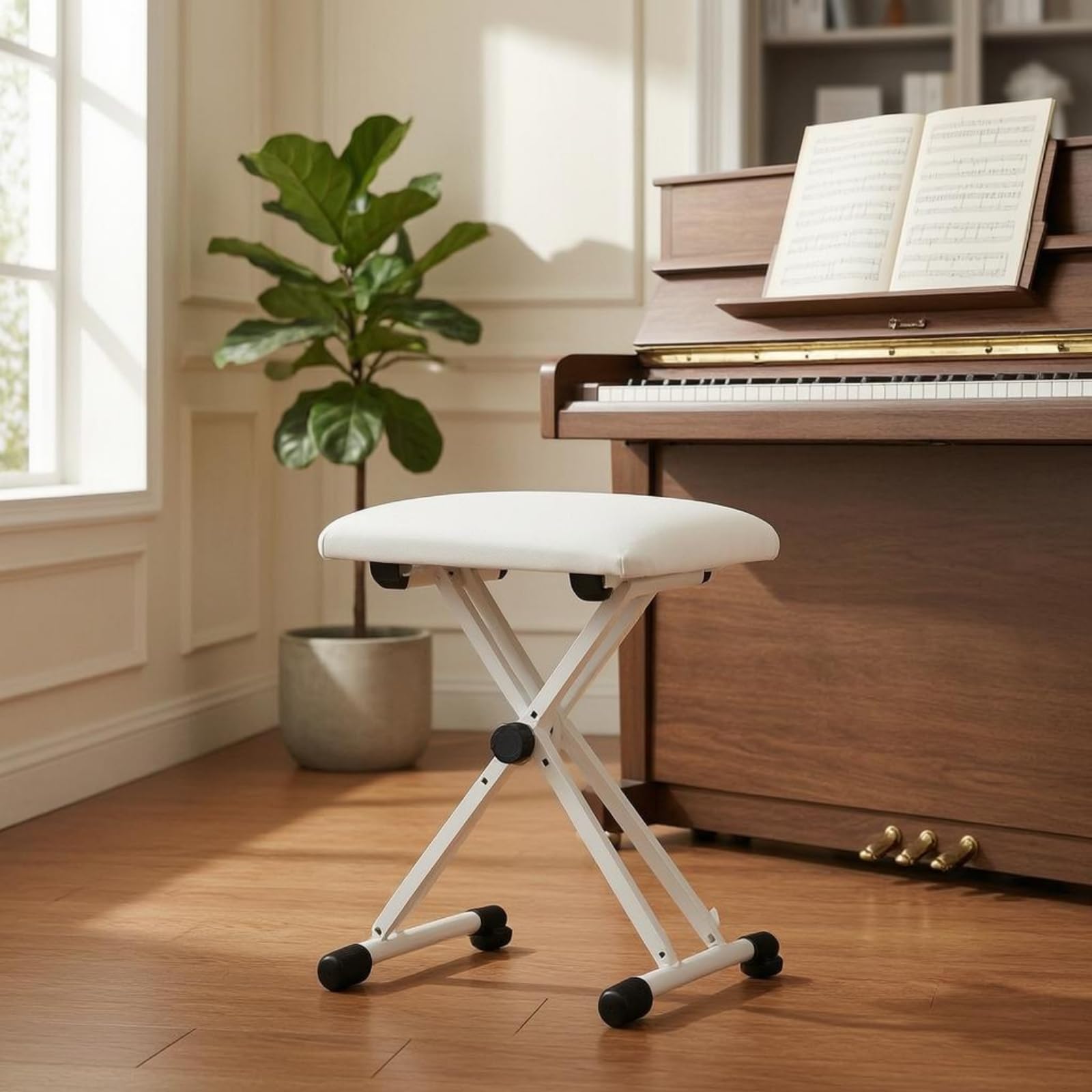 Colcolo Sgabello Regolabile per Pianoforte Sedia Tastiera Pieghevole Seduta Imbottita in Pelle Struttura Compatta Antiscivolo con Regolazione Fissa Adatto per Salotto Studio Musicale Lezioni