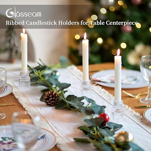 Miniatura 2 de Glasseam Portavelas pequeño juego de 10 portavelas de cristal transparente, modernos portavelas cónicos para centro de mesa, candelabros cónicos