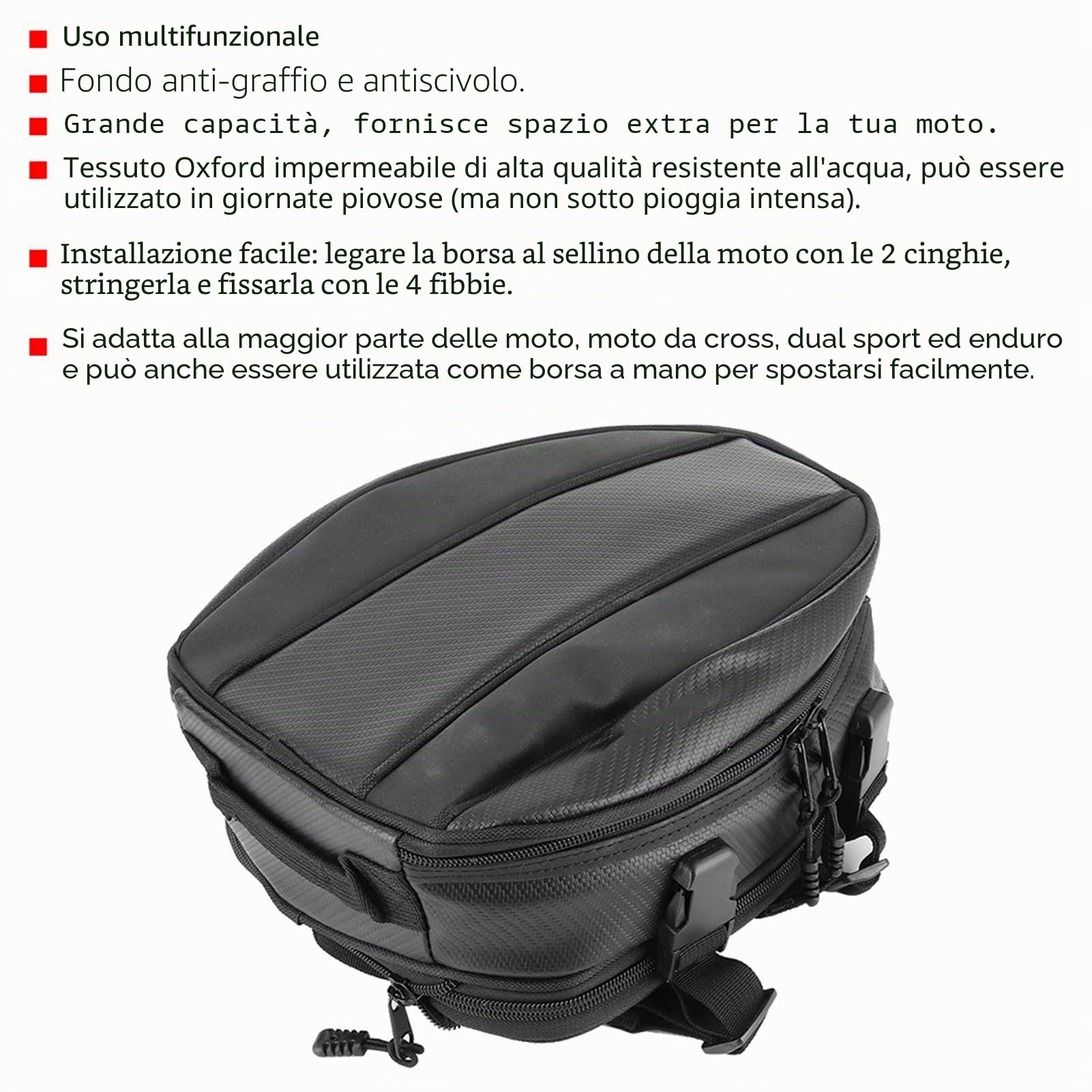 EBTOOLS Borsa da Sella Moto, 7,5L-10L Borsa Moto Posteriore Borsa Viaggio Impermeabile Borsa Sella Borse Sella per Moto Borsa per Casco da Moto,14x24x29,5 cm, Nero