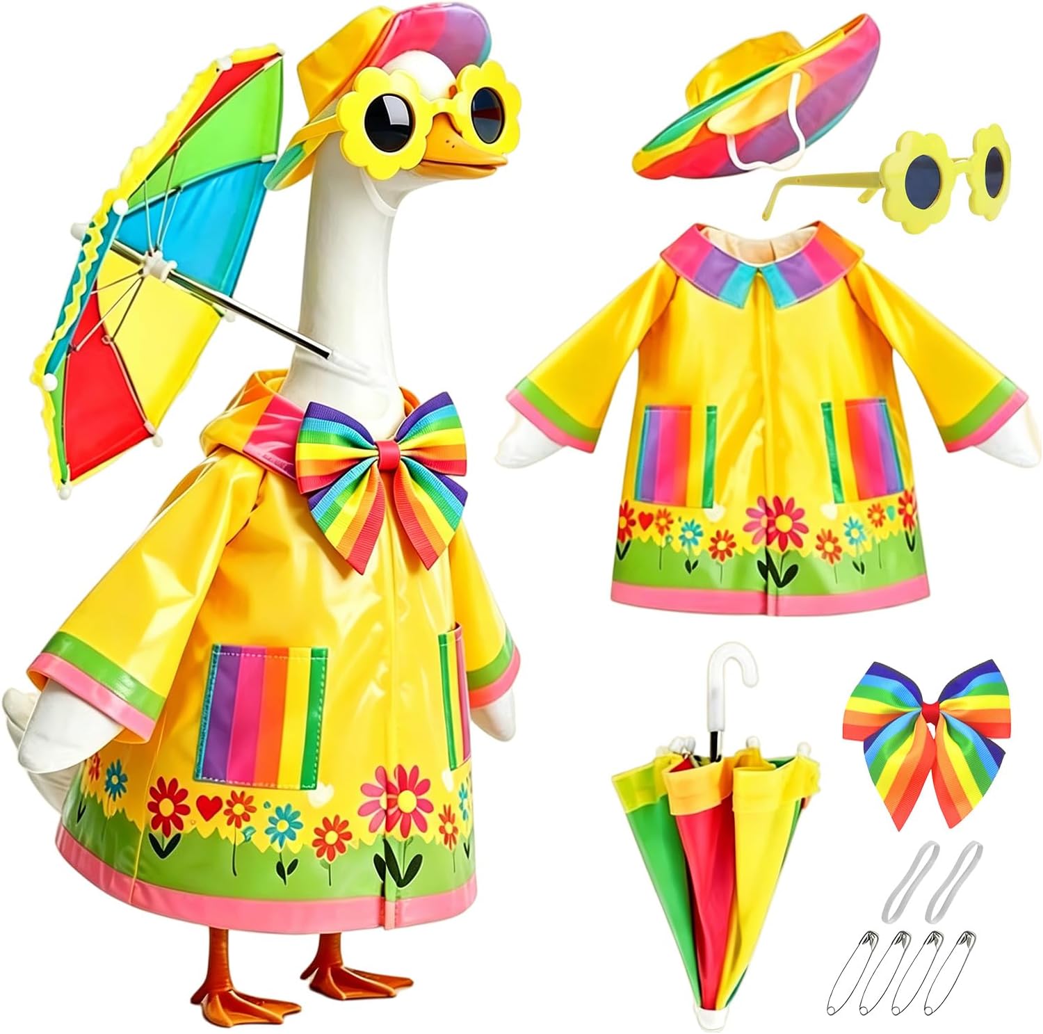 Porch Goose Outfit, Yellow Raincoat Costume for 23 Inch Lawn Goose Statue