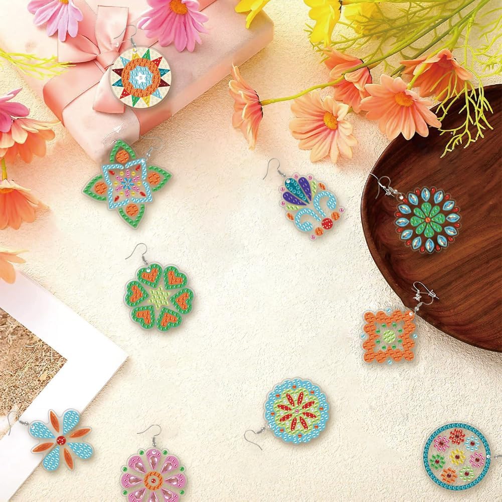 beinkmake 12 Pairs Bohemian Vintage Diamond Painted Earrings 5D Earring Making Kit Floral Jewelry DIY Diamond Art Earring Kit for Adults Craft Unique Handmade Gifts