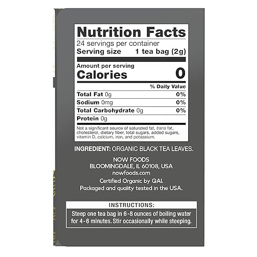 Miniatura 2 de NOW Foods, Té negro orgánico certificado, sabor rico profundo, sin OMG, con catequinas y flavonoles, bolsas de té sin blanquear de primera calidad