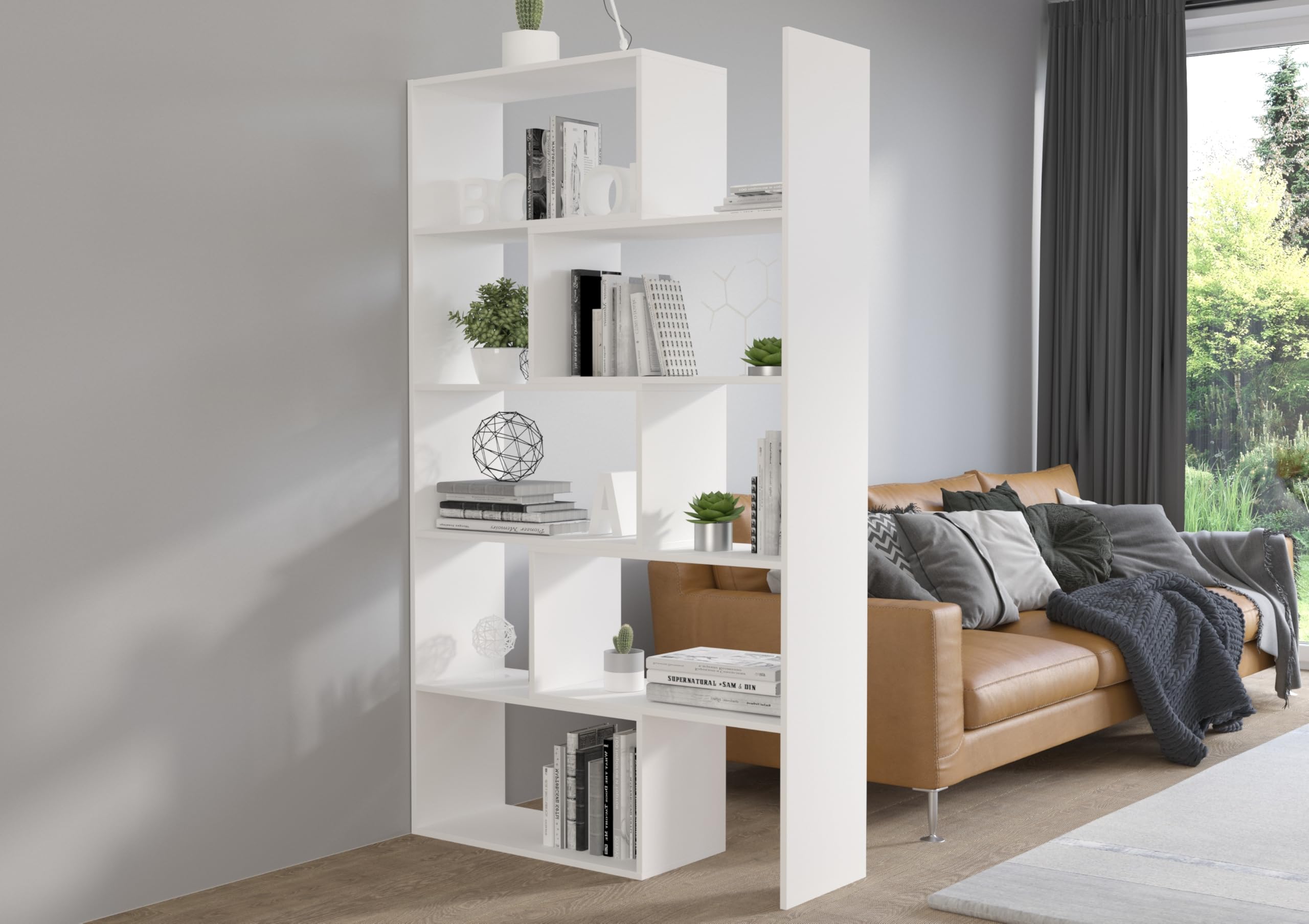 Masseno Buchregal Loris, Ideal für Büro, Wohnzimmer oder Lesezimmer, Stil Modern, 125x33x188 cm, Ausführung Matt, Weiß