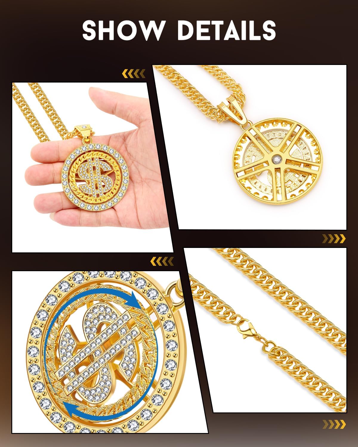 Hoedia 2PCS Money Chain Fake Gold Necklace: Big Dollar Sign Gold Chains image 5