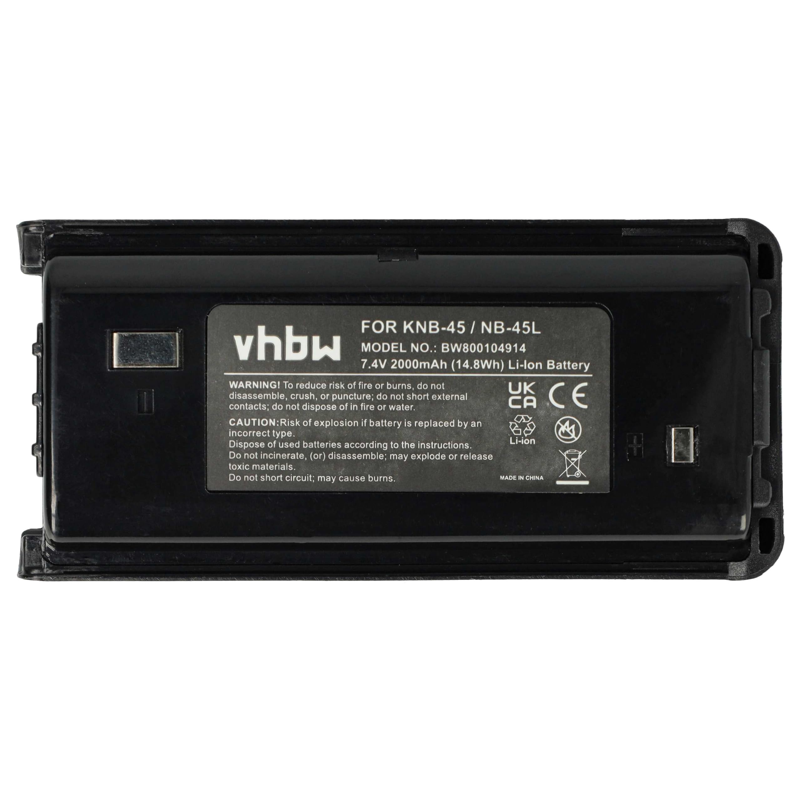 vhbw Bateria zamienna do Kenwood KNB-45, KNB-45L, KNB-45Li do krótkofalówki, Walkie Talkie (2000 mAh, 7,4 V, litowo-jonowa)