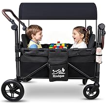 2-Seater Wagon Stroller | All-Terrain Foldable Aluminum Stroller Wagon with Extension, Detachable Canopy, Convertible Seats, Adjustable Push Handle, Cup Holder & Removable Snack Tray