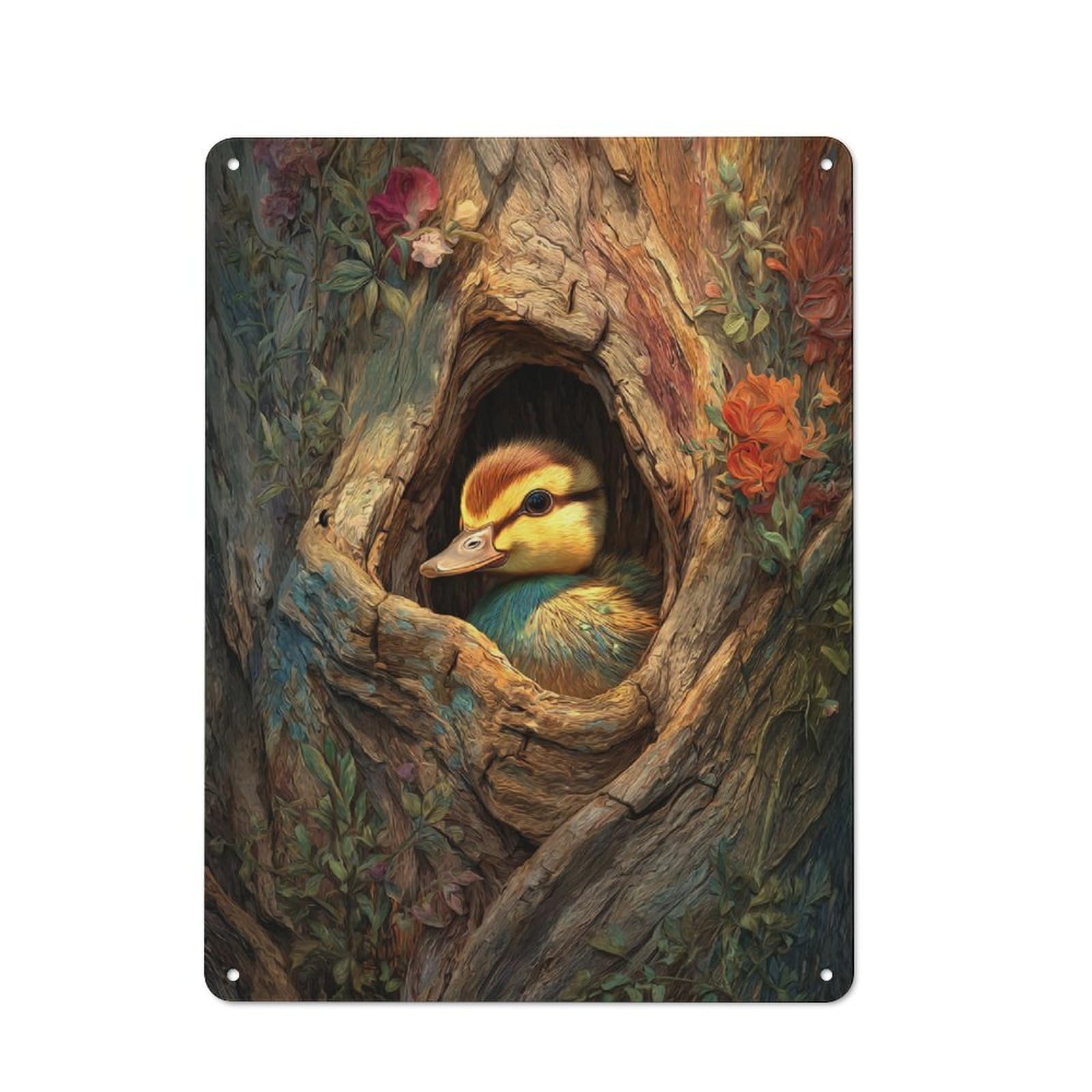 Junmoney Duckling In Tree Hollow Rustic Metal Wall Sign 40X30cm Featuring For Pub Or Café, For Vintage Wall Decor Fans, For Metal Sign Collectors
