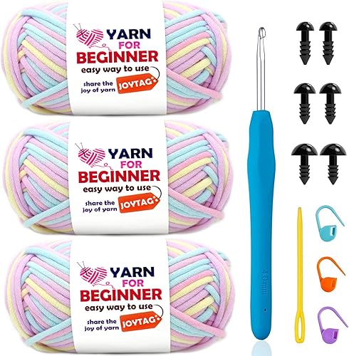 Miniatura 58 de Hilo para Crochet y Tejido, Hilo de Punto de Algodón para Crochet y Tejido para Principiantes con Puntadas Fáciles de Ver, Mezcla de Algodón-Nylon