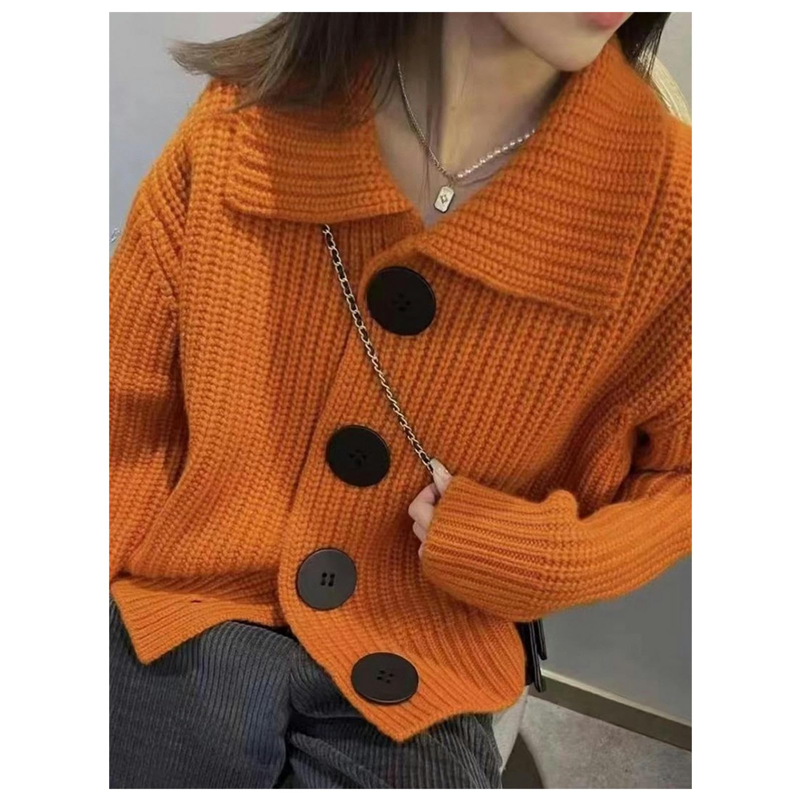 TEidea Rebeca Mujer Verano Cárdigan De Punto Elegante Y Acogedor para Mujer: Cuello Vuelto, Botones Grandes Y Corte Holgado para Un Estilo Invernal Elegante