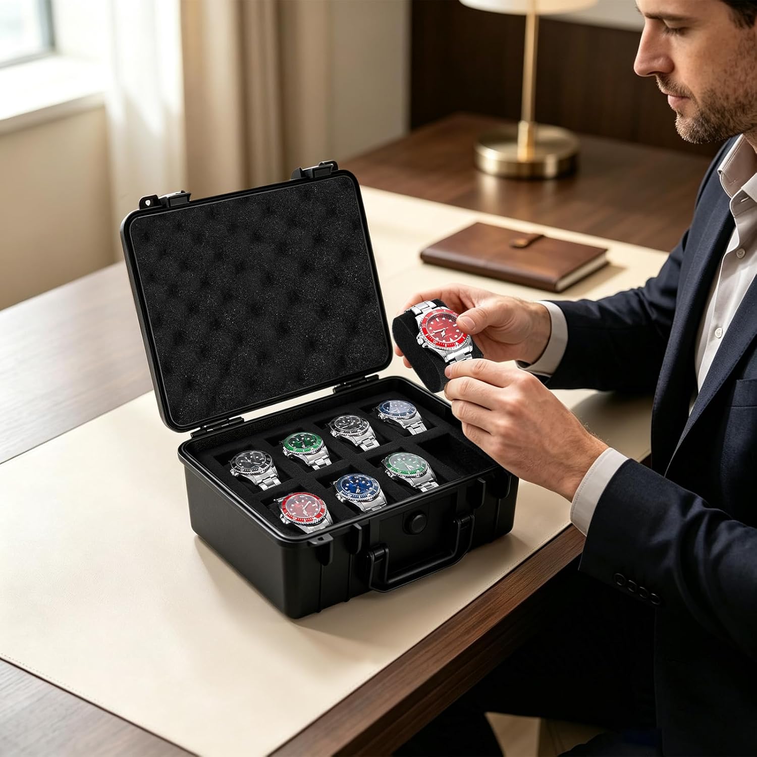 8 Slots Watch Travel Case for Men, Hard Shell Storage Box image 5
