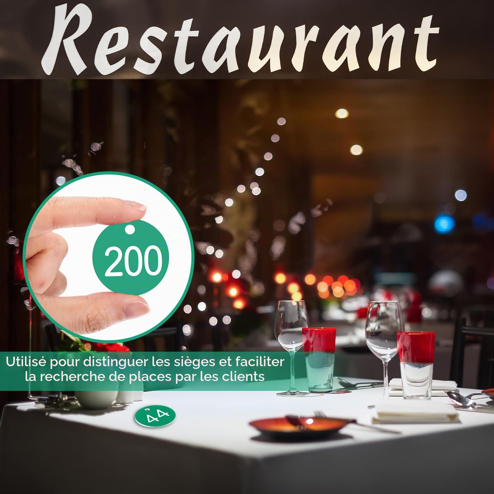 Tenare 1-200 Étiquettes de Numérotée en Plastique Porte-Clés Numéroté 1 à 200 Étanches Étiquettes de Numéro avec Trou pour Vestiaires Hôtels Écoles Restaurant, sans Anneaux(Vert,200)