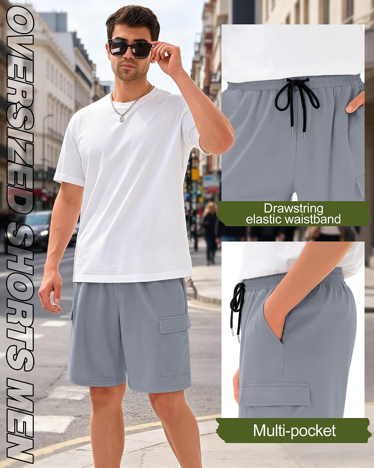 Neer 5 Pack Men's 9'' Big and Tall Cargo Shorts, Loose Fit Drawstring Athletic Shorts with Pockets Summer Workout Casual