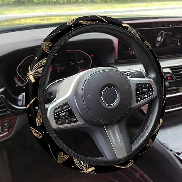 QsirBC Black Dragonflies Car Steering Wheel Cover Comfy Grip Non-Slip Sweat-Absorbent Steering Wheel Covers Universal 15 Inch Auto Wheel Cover Wrap Protector for Women Men