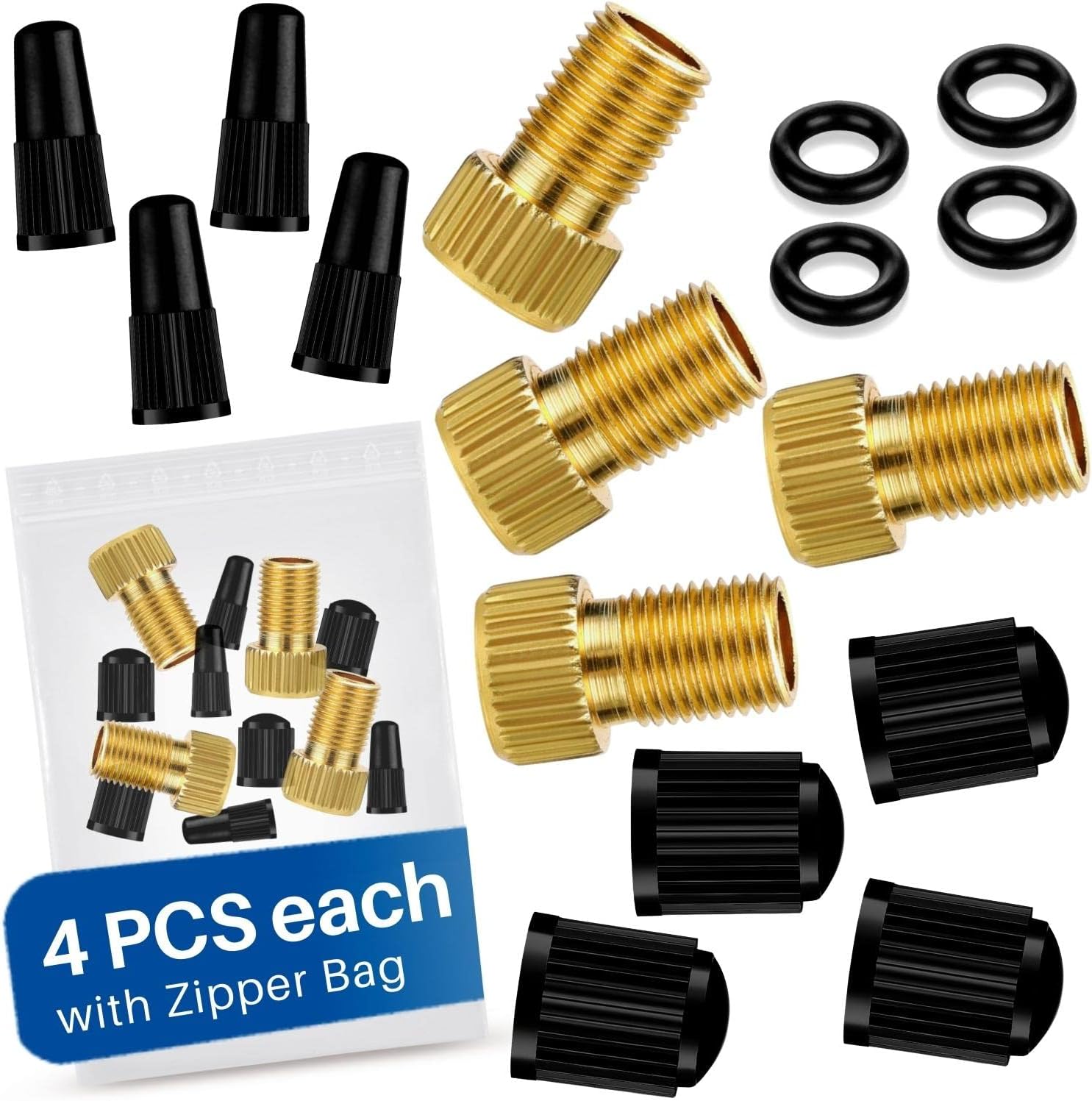 HiLo sports Presta Valve Adapter [Pack of 4 + 8 Caps