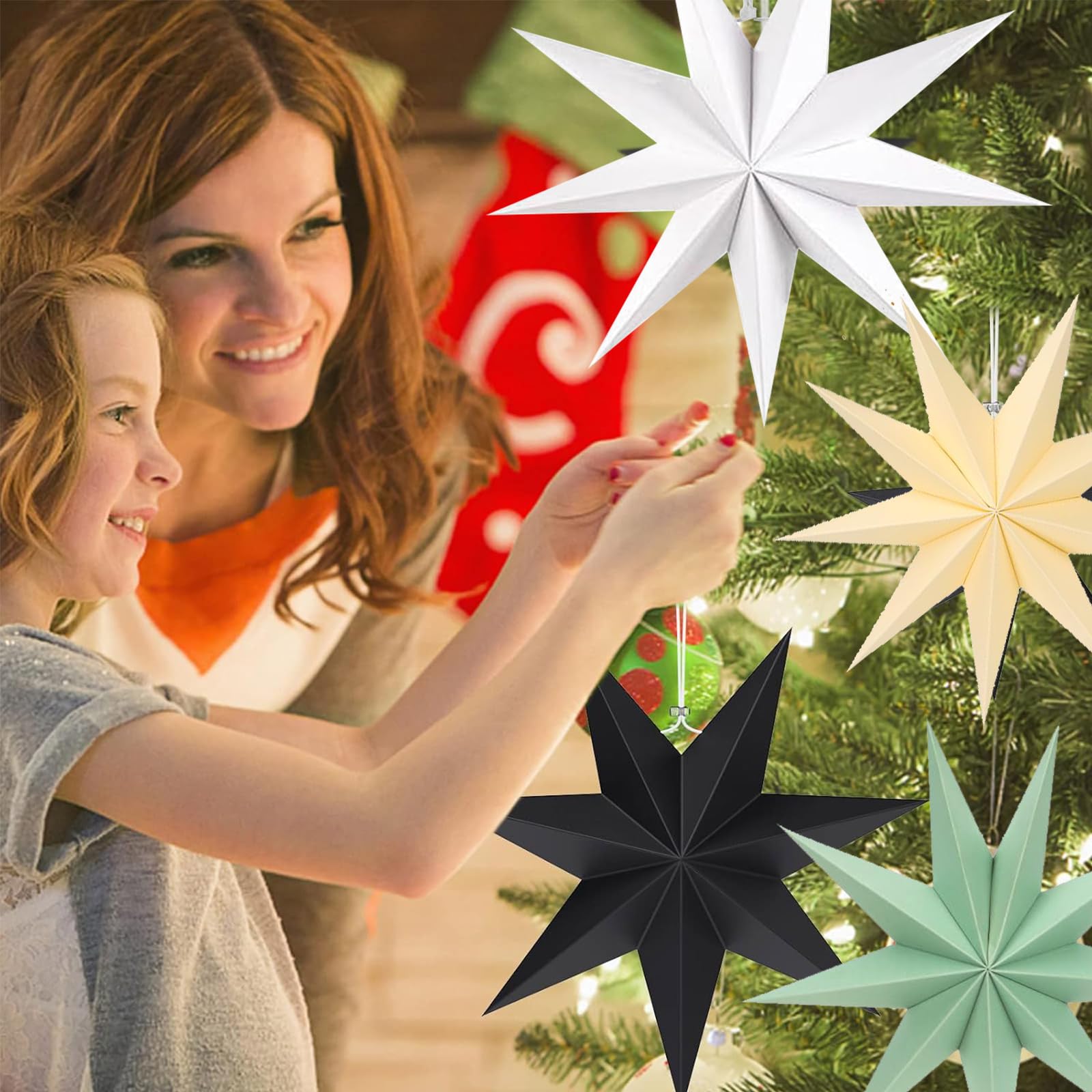 5 étoiles En Papier Pliantes De Noël | 30 Cm De Diamètre, 9 Pointes, Décorations Pour Plafond Ou Table - 14