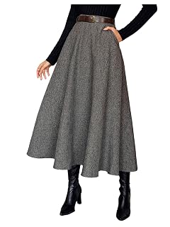 MakeMeChic Womens Elegant Business Work High Waisted Midi Skirt Ruffle A Line Skirts with Pockets