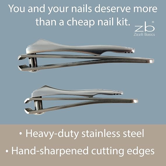 Nail Clippers by Zizzili Basics - 3 Piece Nail Clipper Set - Stainless Steel Fingernail & Toenail Clippers with Nail File and Brown Travel Case - Best Nail Care for Men, Women, Manicure & Pedicure