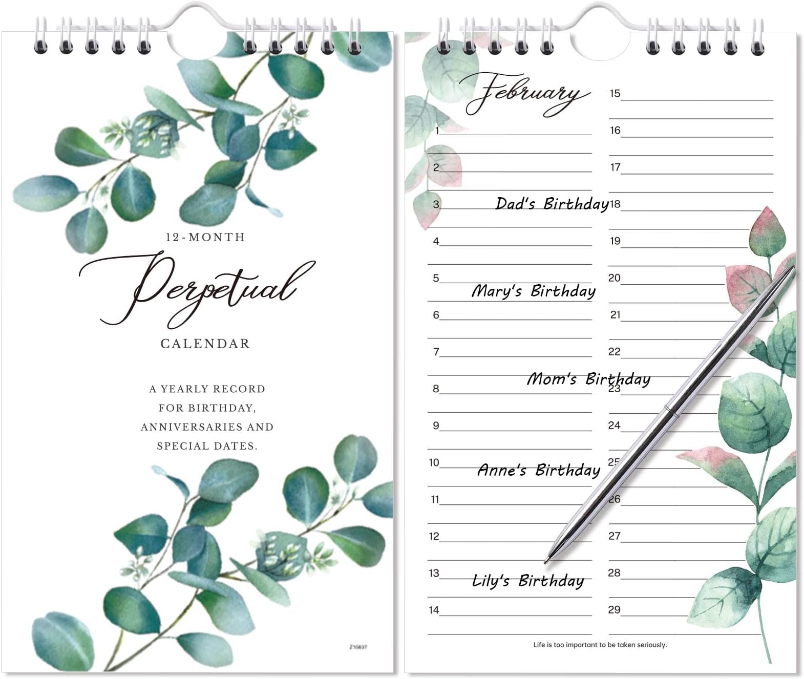 Perpetual Calendar - 12-Month Undated Calendar from Jan. to Dec., 6'' X10'' Perpetual Calendar with 2 Lines Per Days, Reminding Anniversaries, Birthdays, Festivals, Birthday Reminder Book with Thick