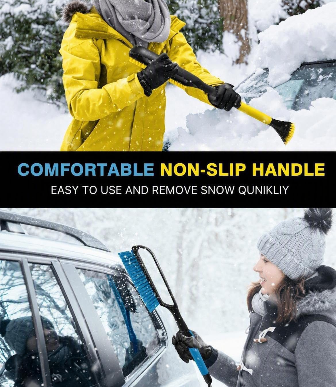 YeewayVeh 2 Pack 35in Car Snow Brush Windshield Ice Scraper, Yellow/Blue image 5
