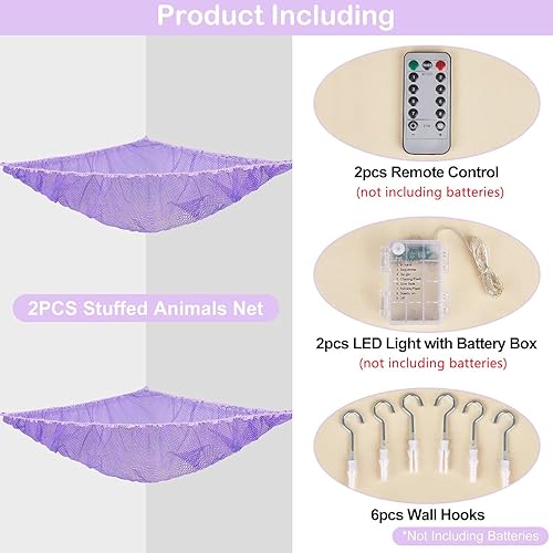 Vista 97 de Basumee Red de animales de peluche o hamaca con luz LED, hamaca de red de juguetes para almacenamiento de animales de peluche, hamacas para Azul