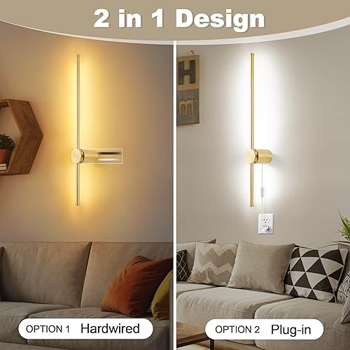 Miniatura 3 de GOODATE Juego de dos apliques de pared con control remoto, colores continuos 3000K-6500K y atenuación continua, cableado o enchufe, rotación de 180,