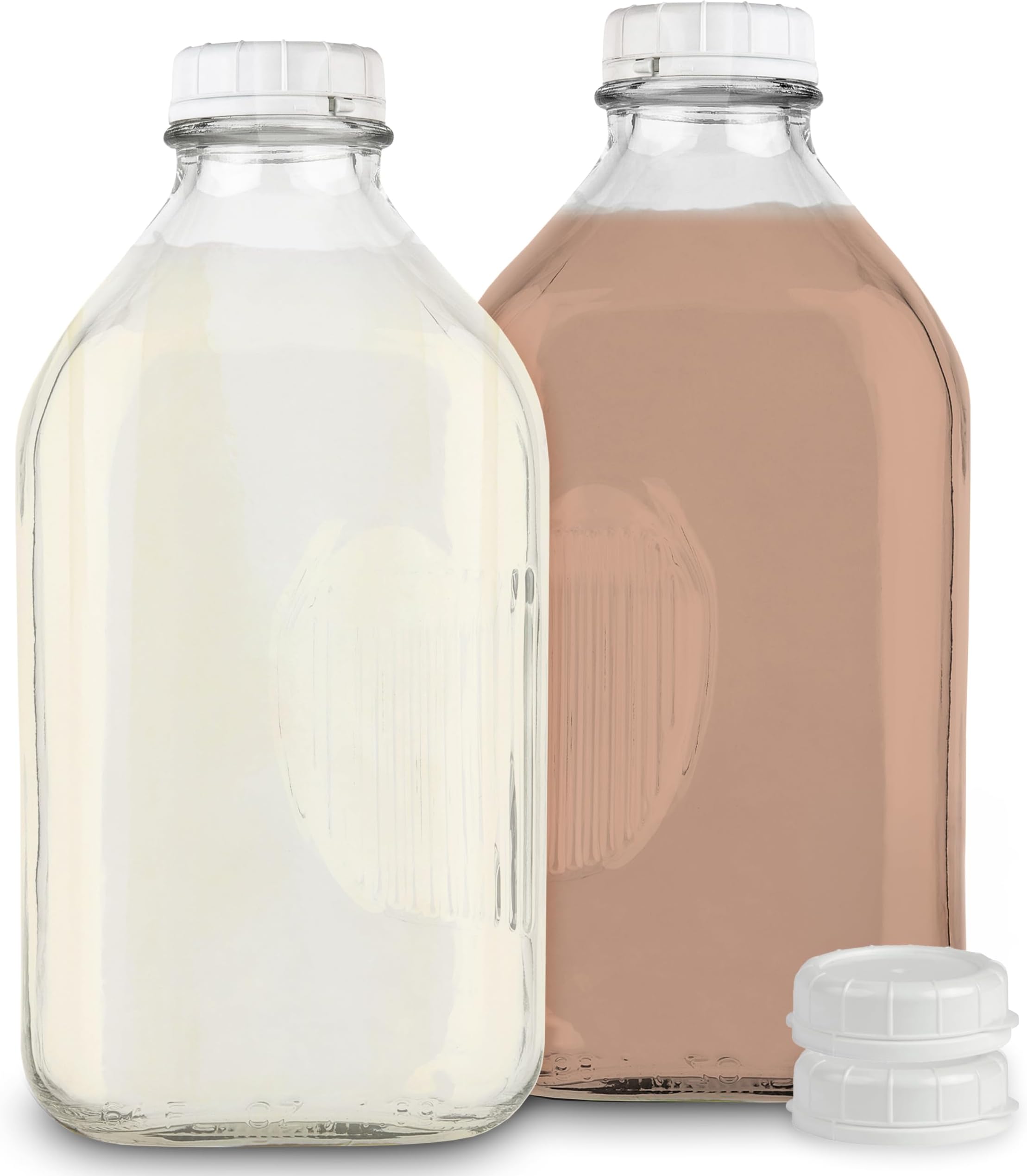 Stock Your Home 64-Oz Glass Milk Jugs with Caps (2 Pack) - 64 Ounce Food Grade Glass Bottles - Dishwasher Safe - Bottles for Milk, Buttermilk, Honey, Tomato Sauce, Jam, Barbecue Sauce