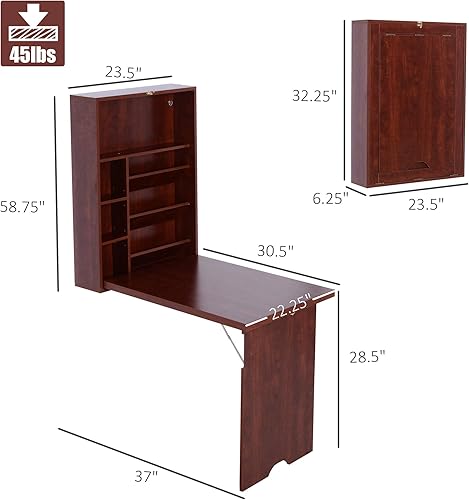 Miniatura 7 de HOMCOM Escritorio plegable, convertible, amurado., Mahogany