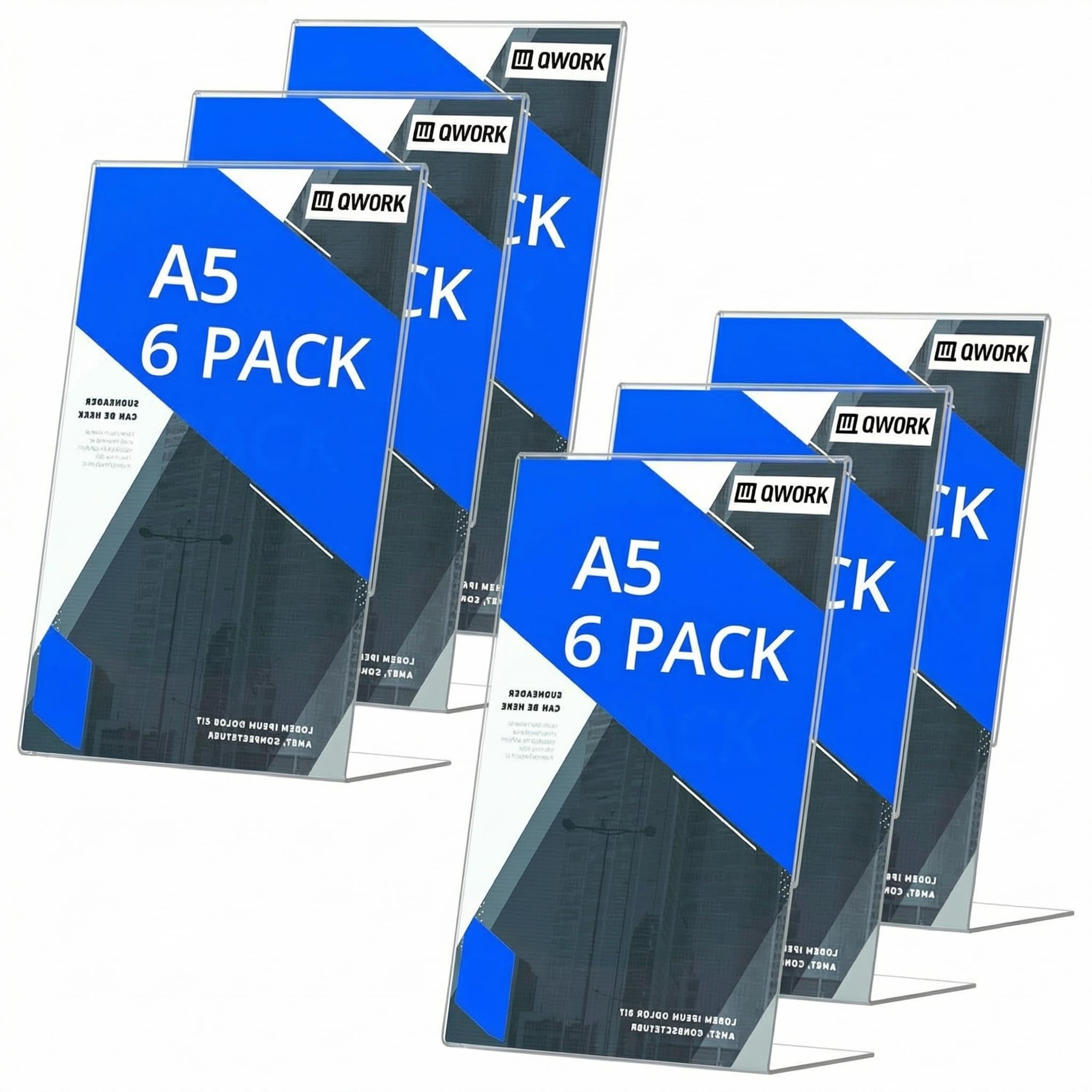 QWORK® Set di 6 Espositori da Tavolo A5 in Acrilico, Porta Trasparenti per Menu, Cartelli, Brochure e Volantini