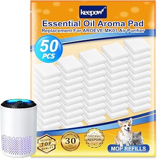 KEEPOW 50 Pack Aroma Pads Replacement Fit for AROEVE MK01 Air Purifier, Essential Oil Pad Replacement