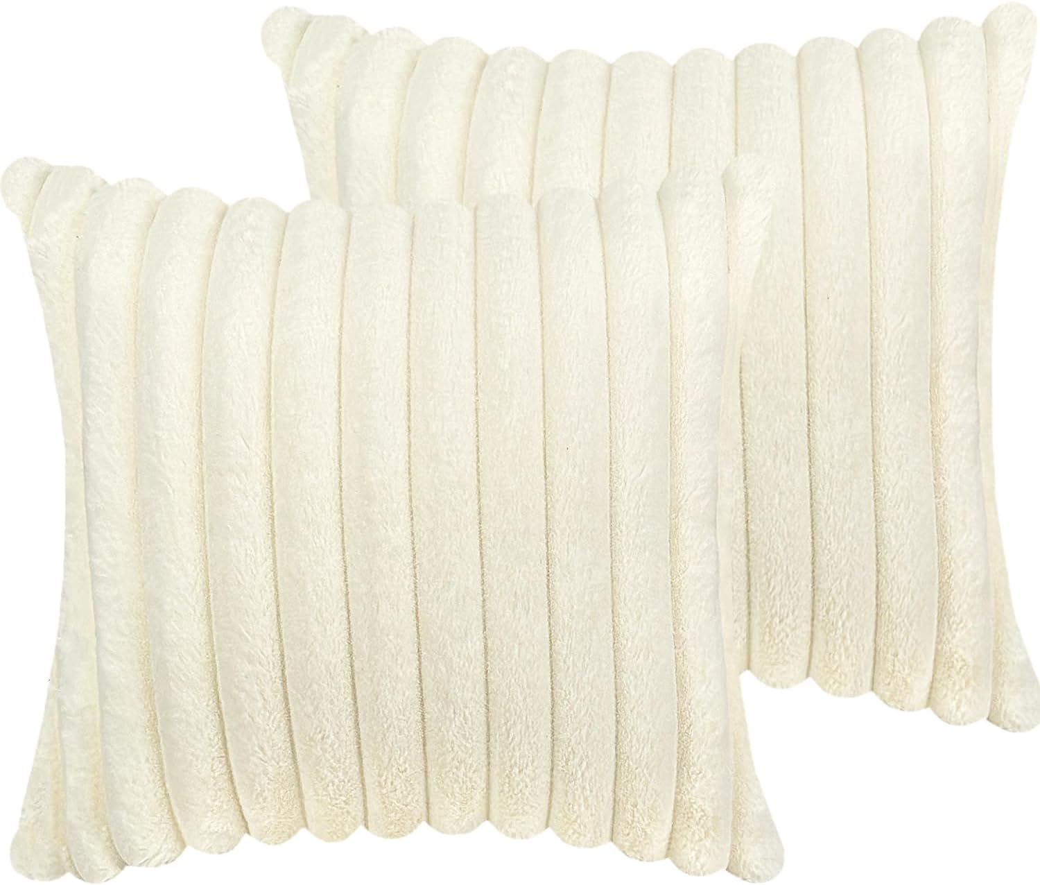 18x18 Faux Fur Throw Pillow Covers Set of 4, Soft Fluffy Pillow Cover with Velvet Back - 2 x Black & 2 x Cream