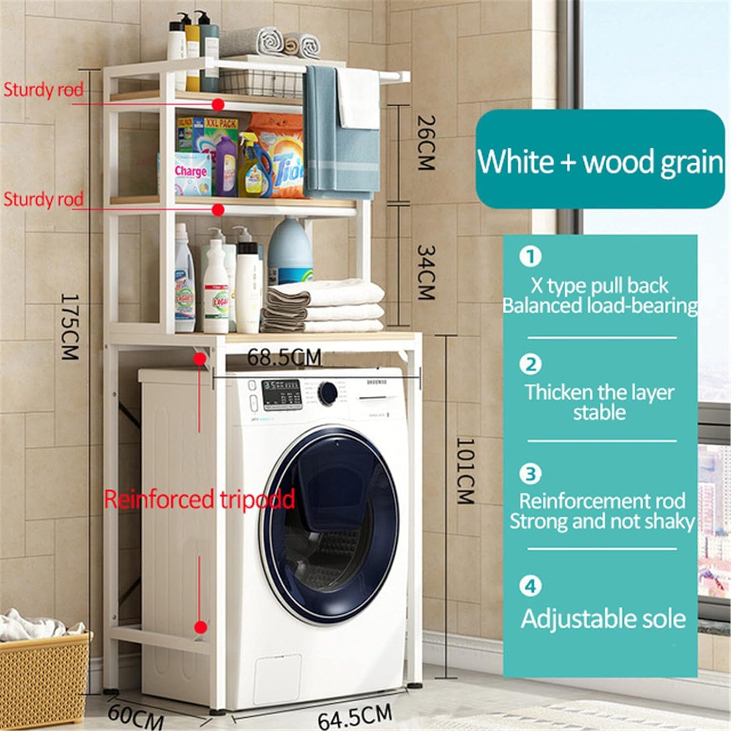 Amazon.co.jp: 洗濯機収納ラック、トイレ収納棚上、バスルーム調節可能