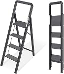 KINGRACK 3 Tabouret pas à pas, en aluminium léger avec poignée utilitaire, antidérapant 3 Étapes, Grande plate-forme, Sécurité de pliage, pour votre cuisine, garde-manger, placards, bureau à la maison, intérieur, argent
